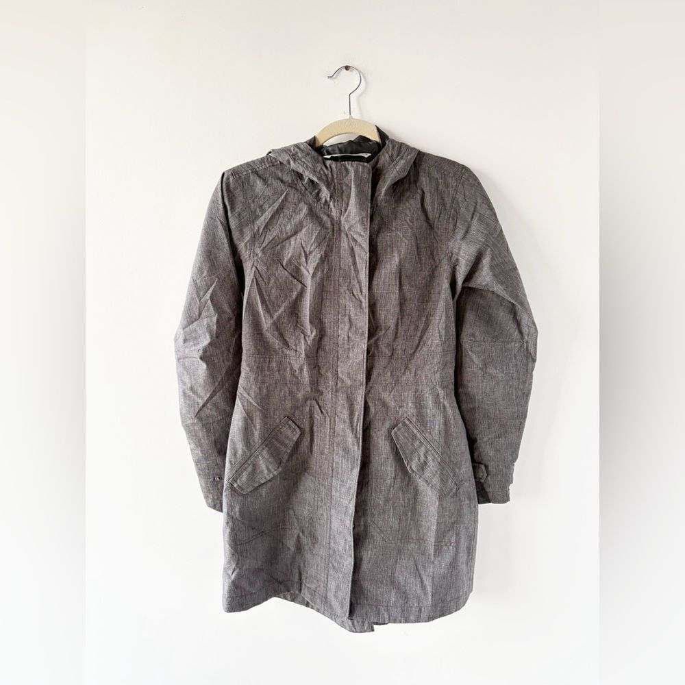 Athleta Rainfall Jacket XS Women’s Grey Hooded Parka Mid-Length Lightweight Rain
